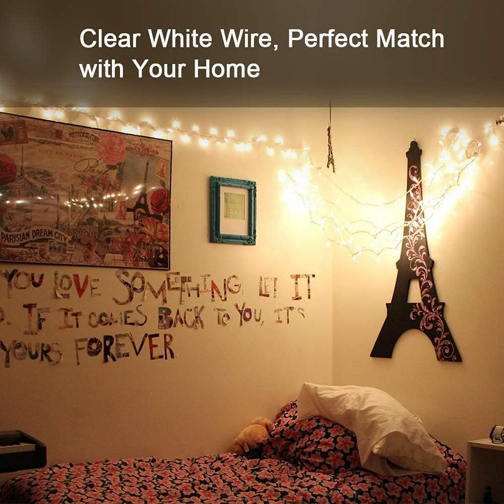 PhilzOps Christmas String Lights, 69.6ft 300Ct White Christmas Tree Lights Connectable, 120V UL Certified Incandescent Warm String Lights, White Wire Xmas Lights for Home Wedding Party, Warm White