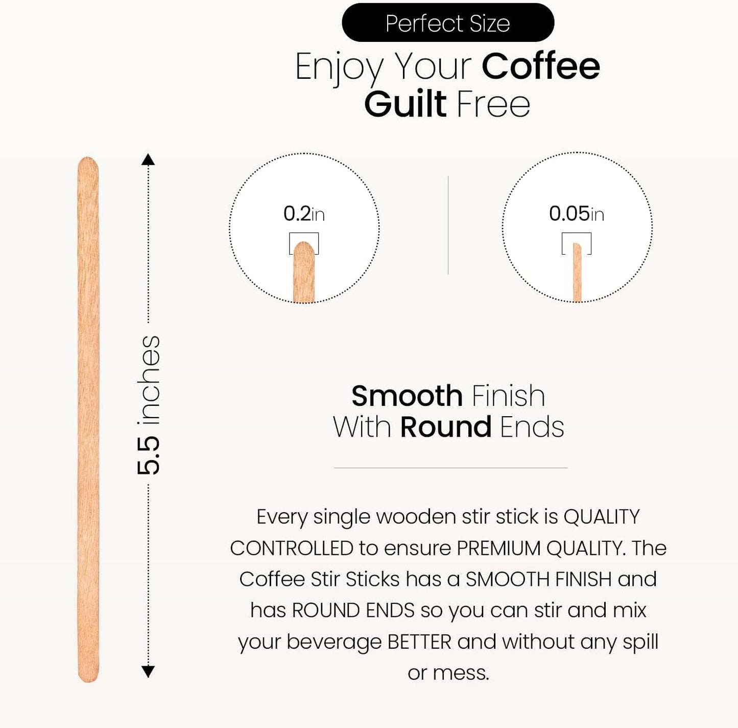 Coffee Stirrers Disposable Wooden Coffee Stir Sticks - Round-End Birchwood 5.5 Inches Large Wooden Stir Sticks - Pack of 500 Wood Stir Sticks, Coffee Sticks, Stirrers