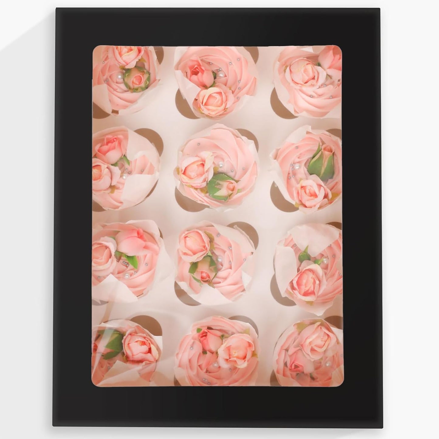 12 Cupcake Containers 10-Packs Black Cupcake Box Cupcakes Carrier, 12 Cupcake Boxes with Window 13"x10"x3.5"（Auto-pop up）