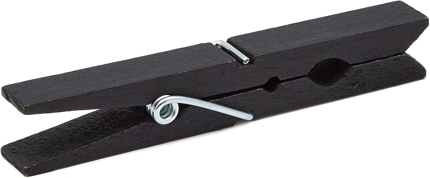 Juvale Wooden Clothespins - Indoor Laundry Hanging & Laundry Clips - Wooden Clothes Pins for Crafts & Photo Clips - Strong Spring Grip & Mini Clothespins - Pack of 100, 4 in, Black
