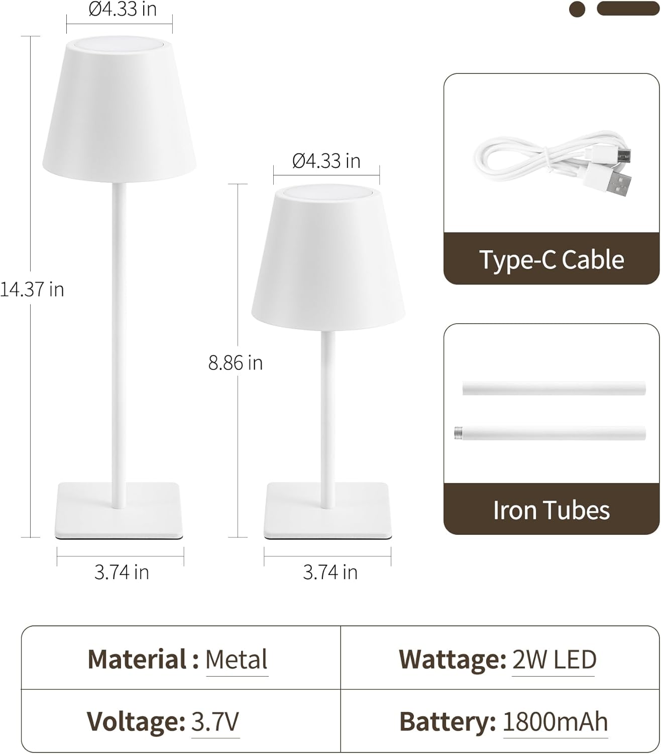 UME Cordless Table Lamp, Battery Operated Lamp - Portable Waterproof Rechargeable Table Lamp w/ 3 Color Temps & Stepless Dimming for Dinner, Desk, Cafe, Outdoor (White)