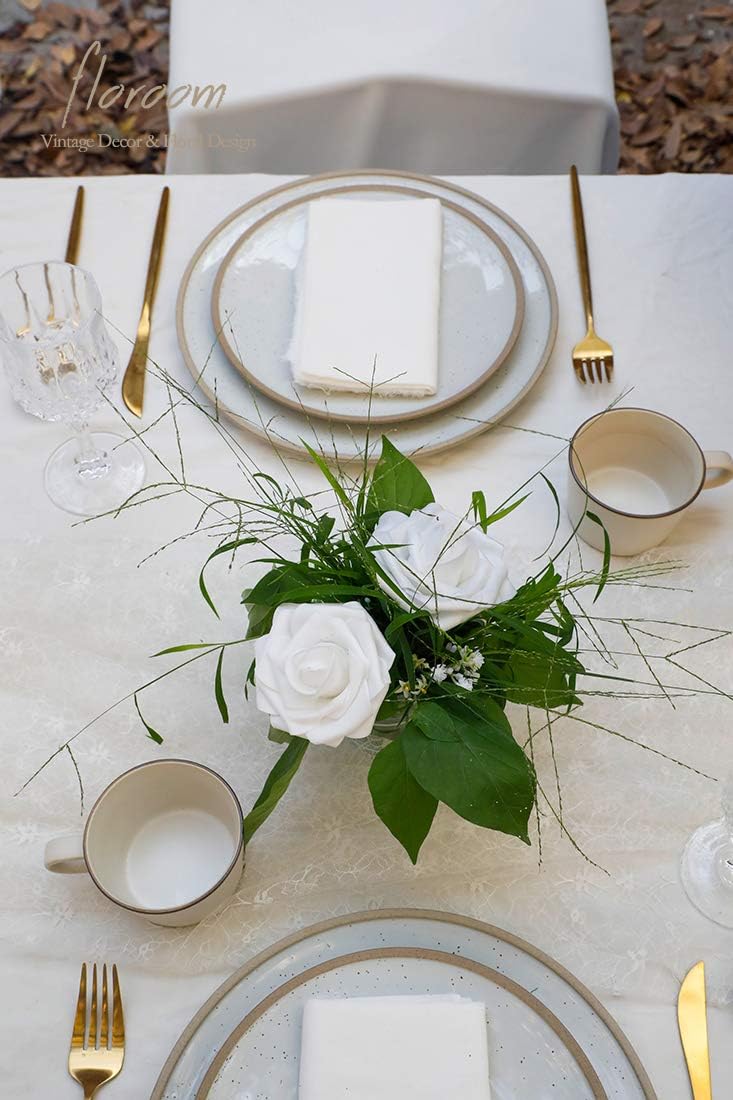 Floroom Artificial Flowers 50pcs Realistic White Foam Fake Roses with Stems for DIY Wedding Bouquets Baby Shower Centerpieces Floral Arrangements Party Tables Home Decorations