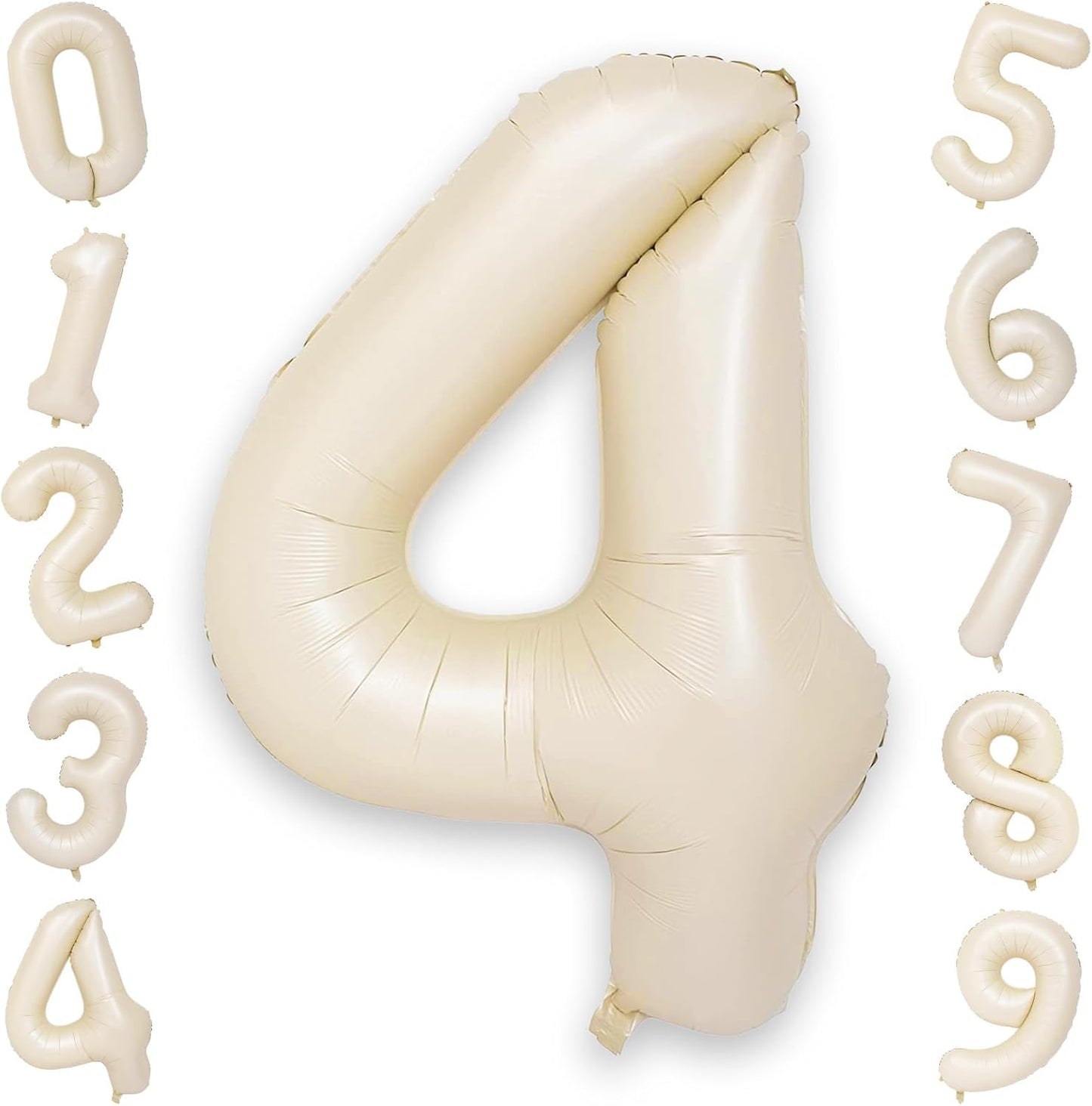 40 Inch 4 Balloons, Large Beige Number 4 Balloon for 4th Birthday Foil Number Balloons Set 0-9, Self Inflating White Sand Digital 4 Helium Balloon for Girls Birthday Women Anniversary Party Decoration