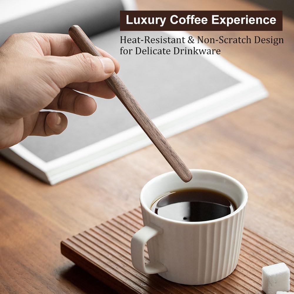 Black Walnut Wood 4Pcs Coffee Stirrers 6″ Reusable & Multifunctional for Coffee, Drinks, Tea, Milk, Oatmeal, Crafts and Oil, butter spreader Great for jam, jelly, peanut butter etc.