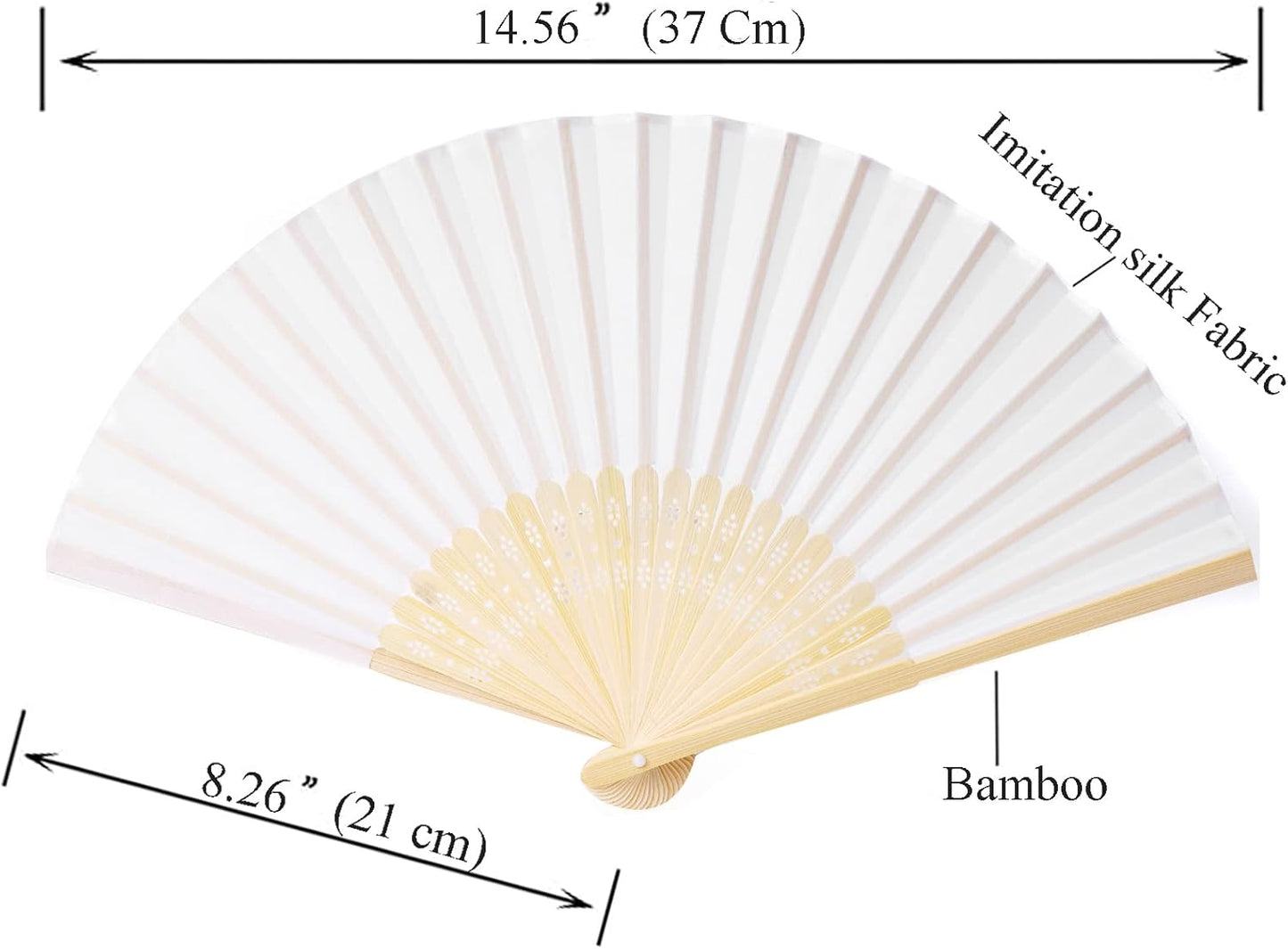 24pcs White Imitated Silk Hand Fan Imitated Silk Fabric Bamboo Handheld Folded Fan Bridal Dancing Props Church Wedding Party Favors with Organza Bags (White)