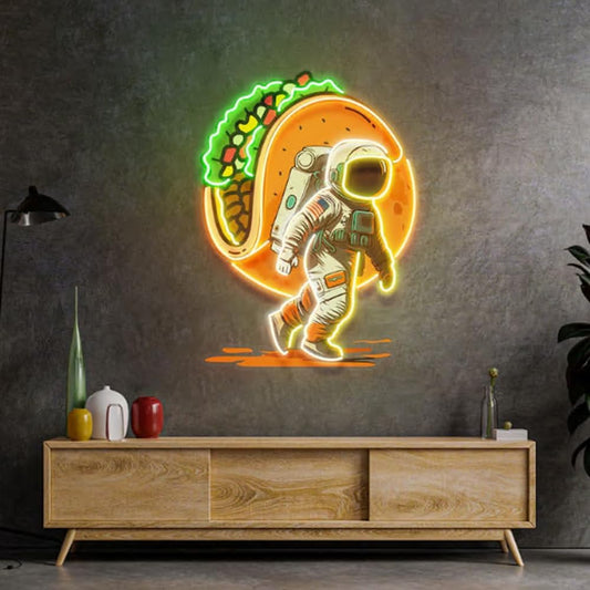 Astronaut Carrying Tacos Neon Sign,BusinessTacos LED Light,taco shop Décor Light Size:20 inch