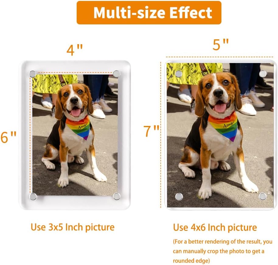 4x6 Acrylic Magnetic Picture Frames Refrigerator, Clear Magnetic Fridge Photo Frame Compatible with Polaroid Camera Photos for Home/Kitchen Refrigerator/Locker/Cabinets/Wall, 6 Pack