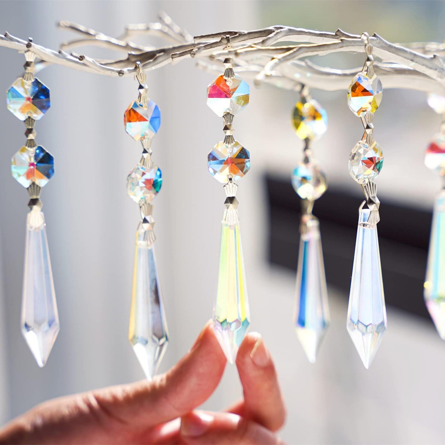 20pcs 55mm Chandelier Icicle Crystal Prism Suncatcher,Chandelier Crystals Replacement,Crystals for Chandeliers with Hooks for Windows Wedding Lamp Decoration(AB Colors)