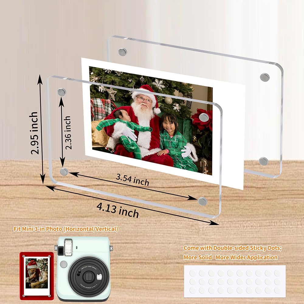 Magnetic Refrigerator Mini Picture Frames, 2.36x3.54 Acrylic Magnetic Clear Photo Frames, 2x3 Mini Film Picture Compatible with Instax/Polaroid Camera for Fridge/Locker/Wall, 6 Pack