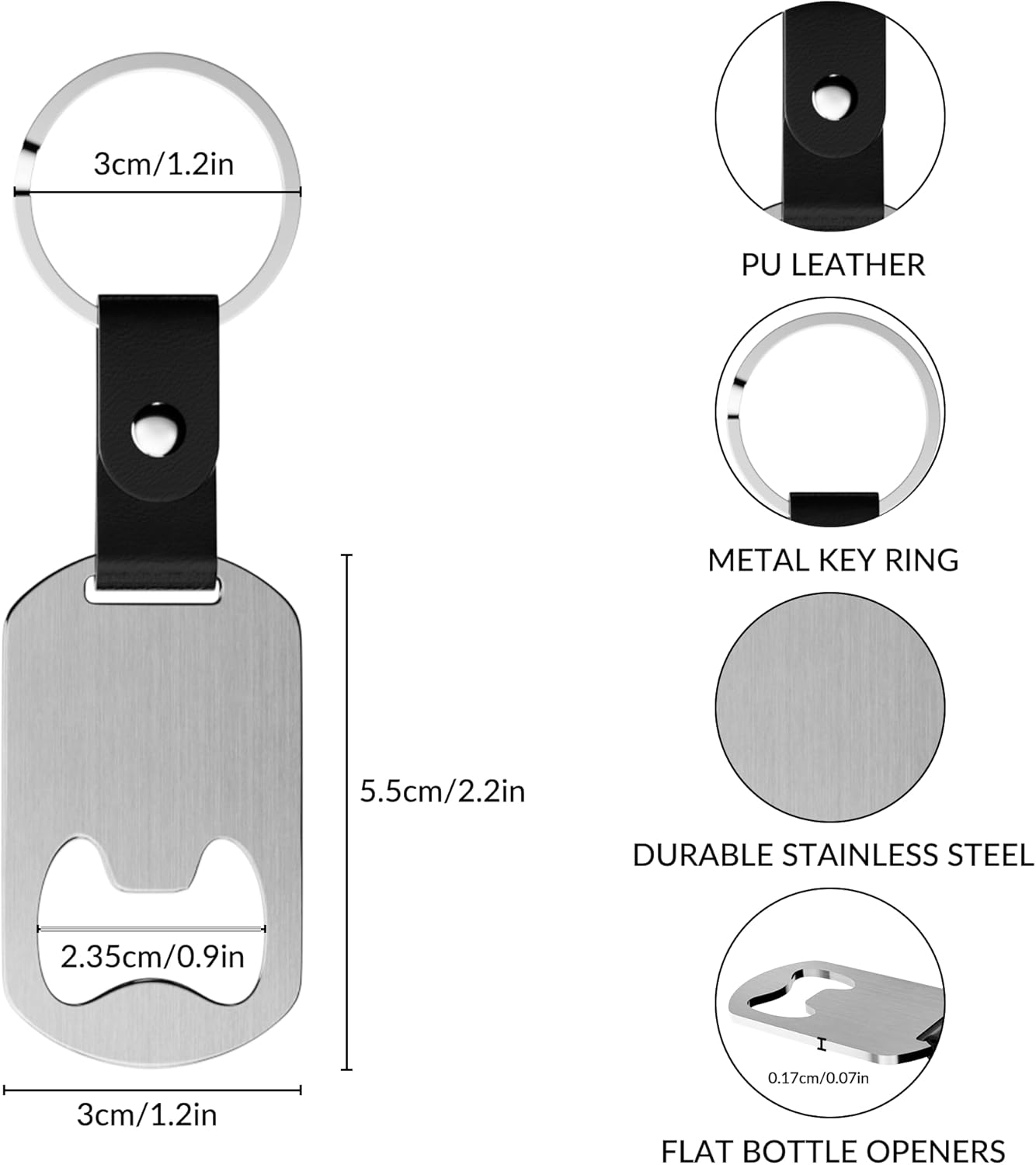 2 in 1 Personalized Bottle Openers Keychains Bulk,Pack 5-100 Flat Metal Custom Keychain with Your Text/Logo/QR Code, Unique Multitools for Wedding Party Favor, Bar, Promotion, Gift (Silver)