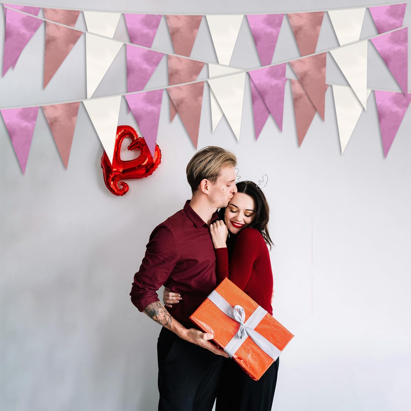 40M/130FT Rose-Gold Pink Triangle Pennant Banner Flag Metallic Fabric Bunting Garland for Christmas Graduation Wedding Engagement Anniversary Bachelorette Birthday Bridal Shower Hen Party Supplies