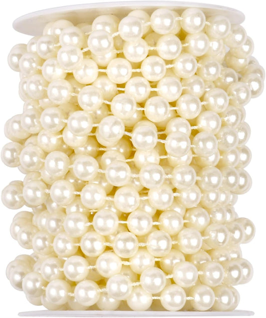 [29.5Feet] Pearl Beads Garland, 10MM 9.8 Yards Faux Pearl Beads String Roll Bulk for DIY Craft Wedding Party Christmas Tree Decoration