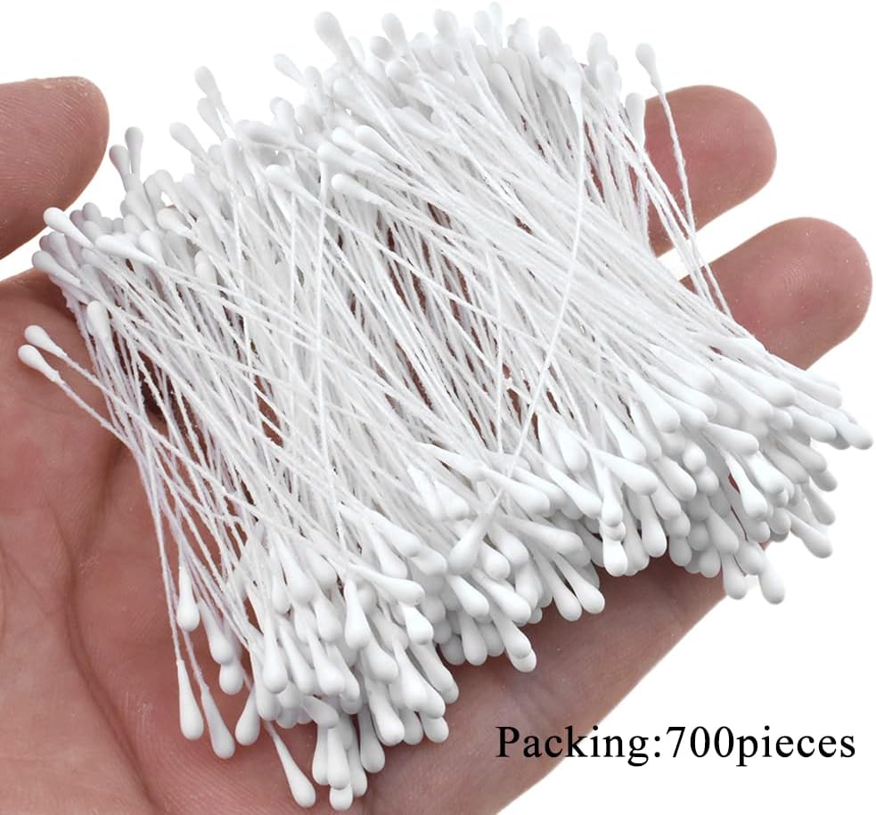 HAHIYO 700Pcs 2mm White Matte Double Heads Flower Stamen Pistil for Flower Making Scrapbook Decoration - Handmade Artificial Flower Pistil Matt-Like Floral Stamens Flowers Pollen Stamen