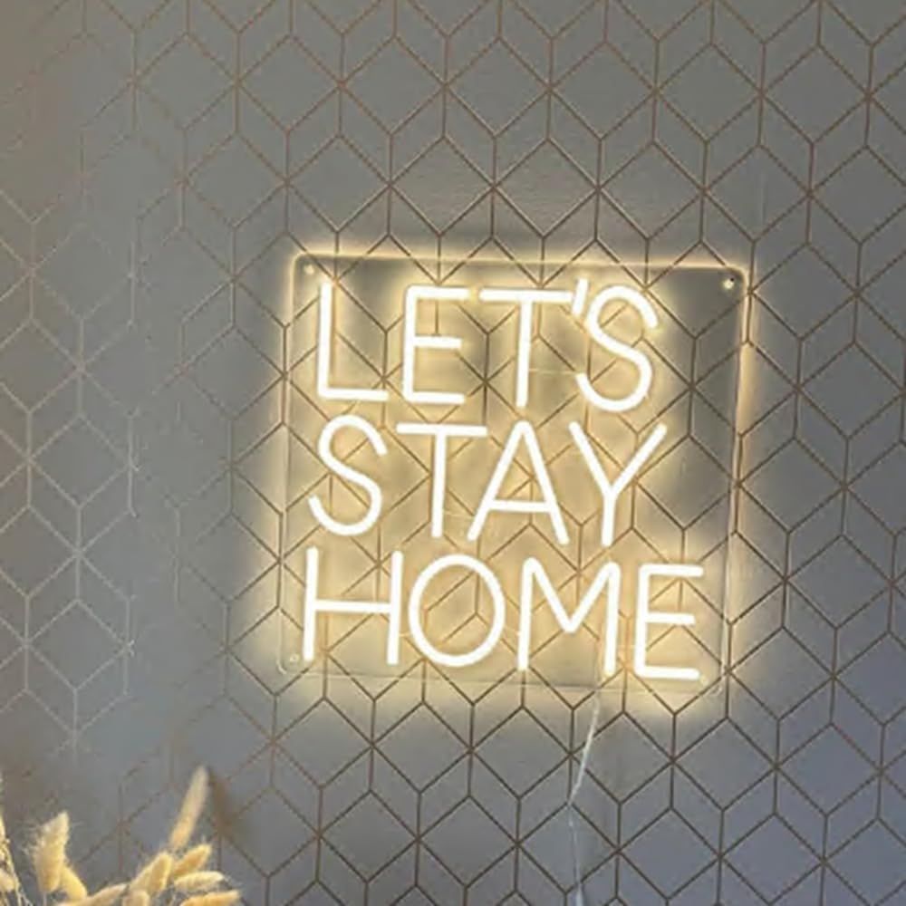 Let's Stay Home Neon Sign, Custom Home LED Neon Light Bedroom Living Room Kitchen Wall Decor Art Wedding Decoration Personalized Gift Size:20x 18inches