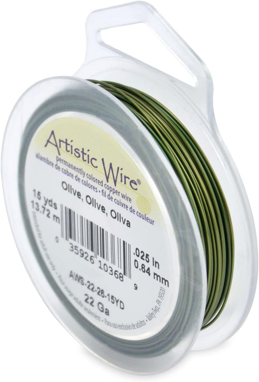 Artistic Wire, 22 Gauge Tarnish Resistant Colored Copper Craft Jewelry Wrapping Wire, Olive, 15 yd