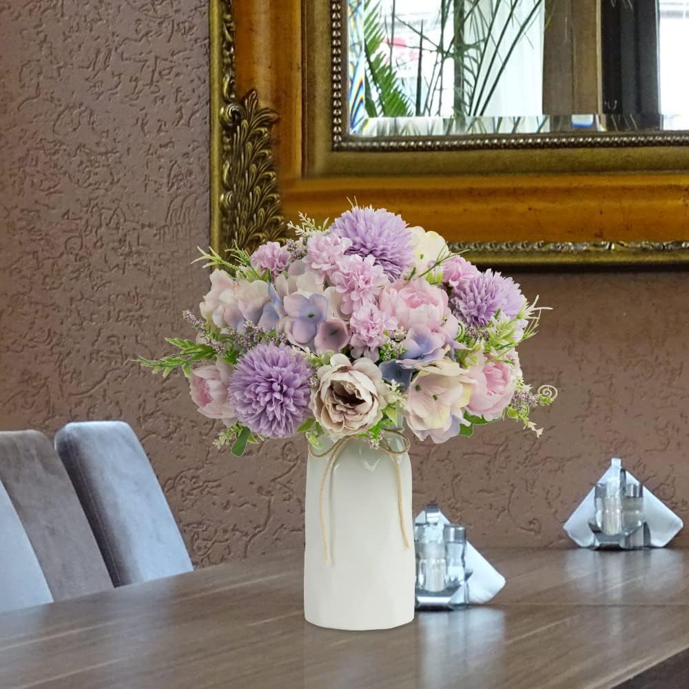 LESING Artificial Peony with Vase Silk Flowers Bouquets Fake Hydrangea Bulks for Home Table Centerpieces Wedding Decoration(Purple-1)