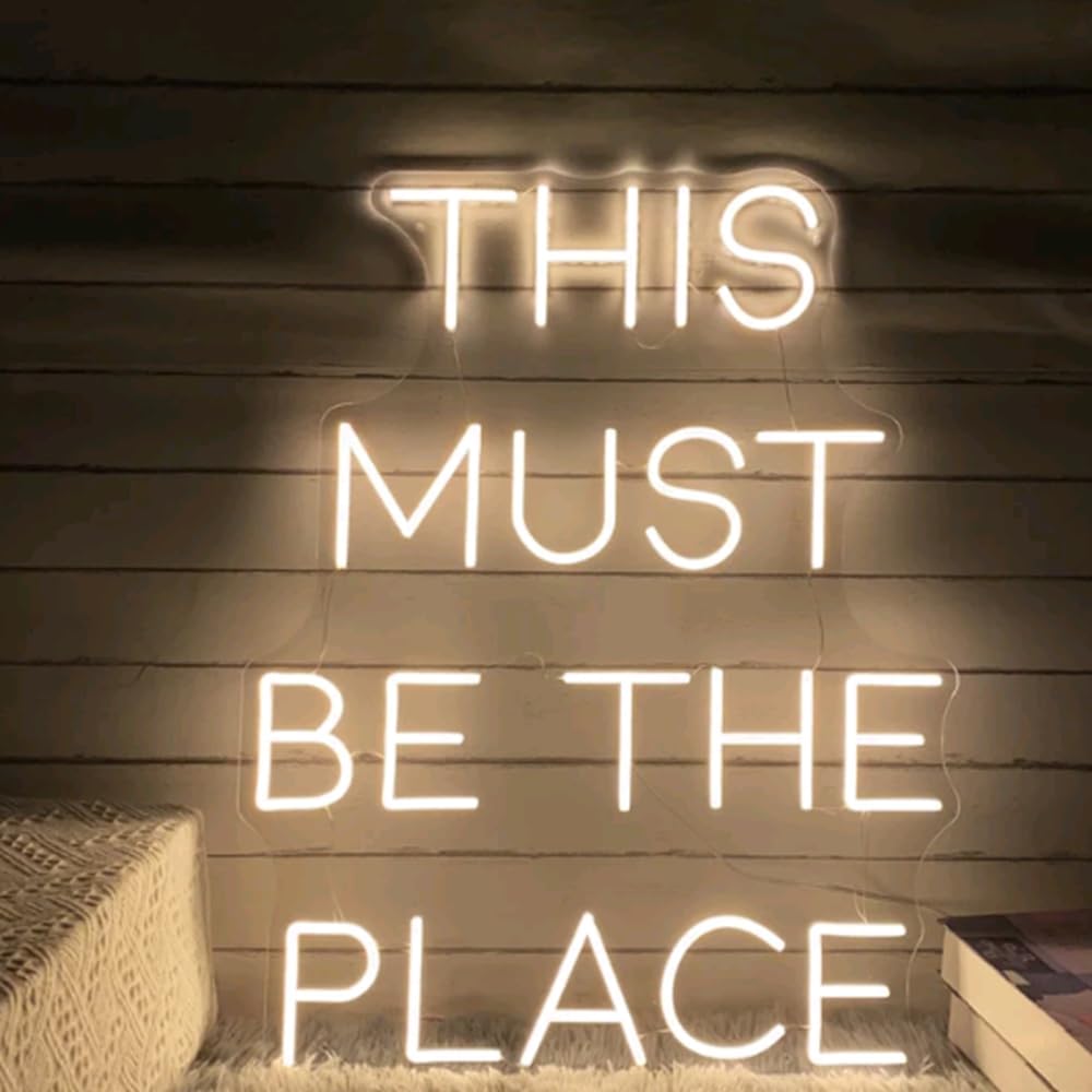 This Must Be The Place Neon Sign, Custom Wedding Party LED Neon Light Bedroom Home Wall Art Decor Shop Bar Decoration Personalized Gift Size:20.5x16inches