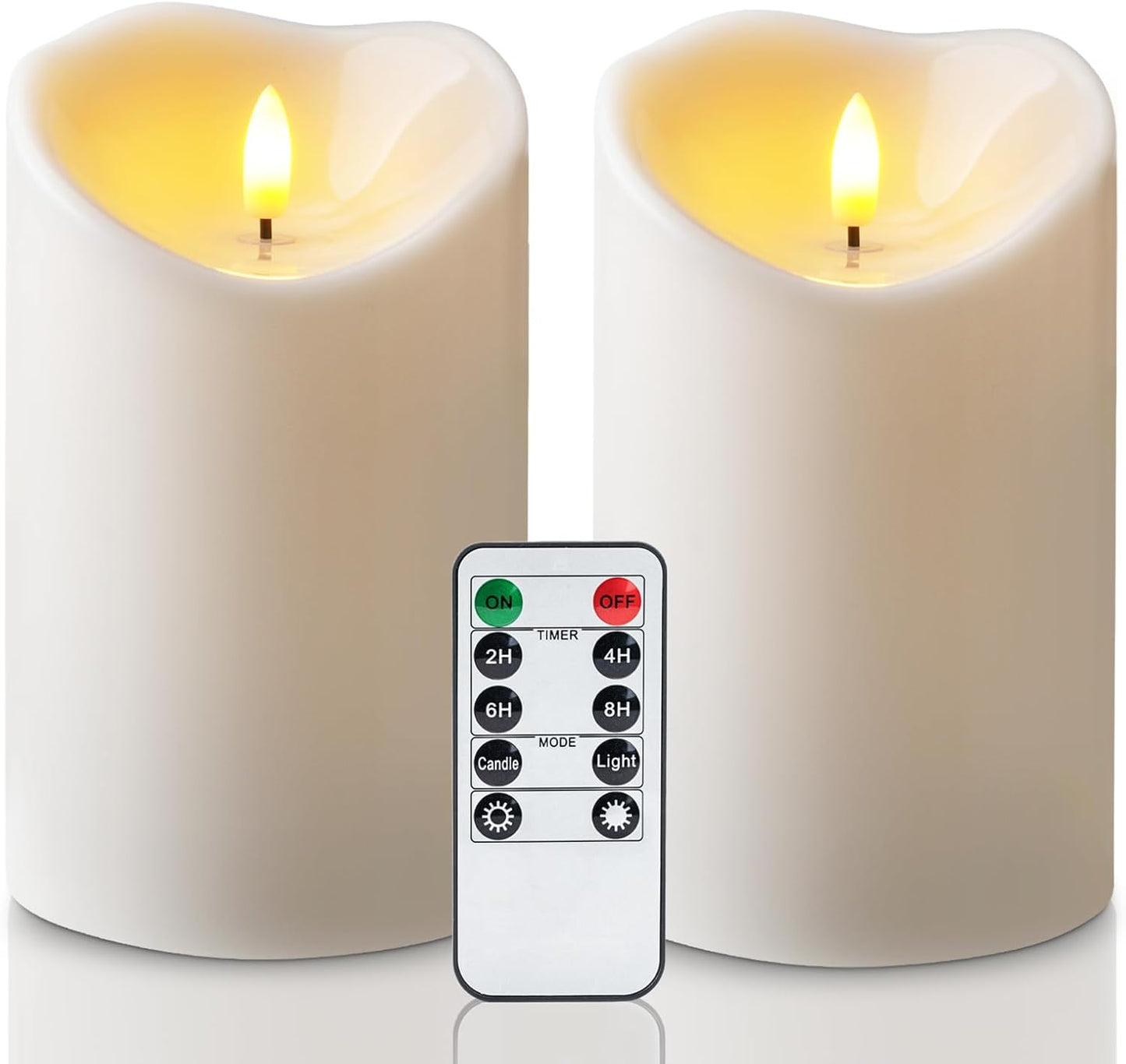 Amagic 4” x 6” Waterproof Outdoor Flameless Candles with Remote, Large LED Candles Battery Operated with Timer, Flickering Fake Pillar Candle for Patio Yard Porch Decor, Ivory White, Set of 2