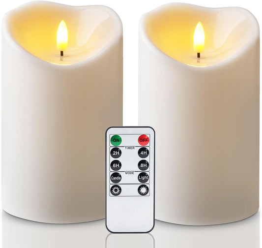 Amagic 4” x 6” Waterproof Outdoor Flameless Candles with Remote, Large LED Candles Battery Operated with Timer, Flickering Fake Pillar Candle for Patio Yard Porch Decor, Ivory White, Set of 2