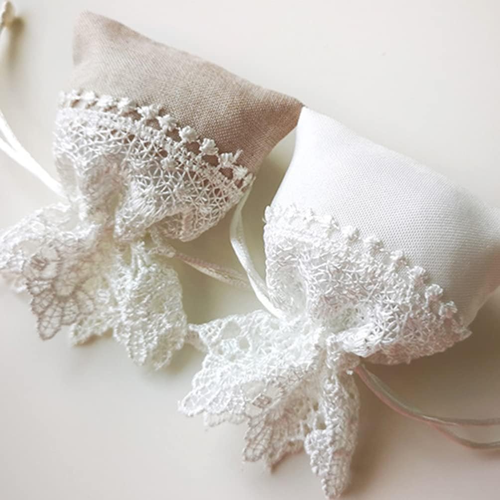 10pcs Organza Burlap Bags Lace Organza Drawstring Bags for Wedding Party Favors Supplies Bridal Shower Baby Shower Jewelry Pouches White
