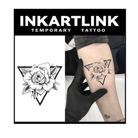 INKARTLINK Tattoo Tech, 2 Sheets Medium Semi Permanent Tattoo, Temporary Tattoos, Last 1-2 Weeks, Waterproof, Realistic Look, No Adhesive, No Reflection （Flower INK Design)