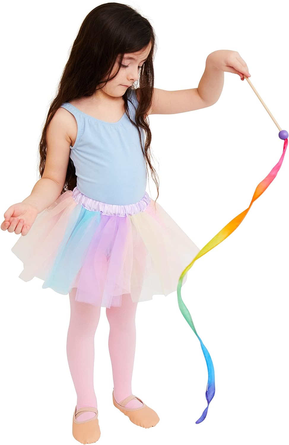 Sarah's Silks Mini Rainbow Streamer - Long Ribbon Wand for Kids, Pretend Play, Dance, Baton Stick Twirling, and Gymnastics Party Favors | 100% Silk and Wood Montessori and Waldorf Toys (1)