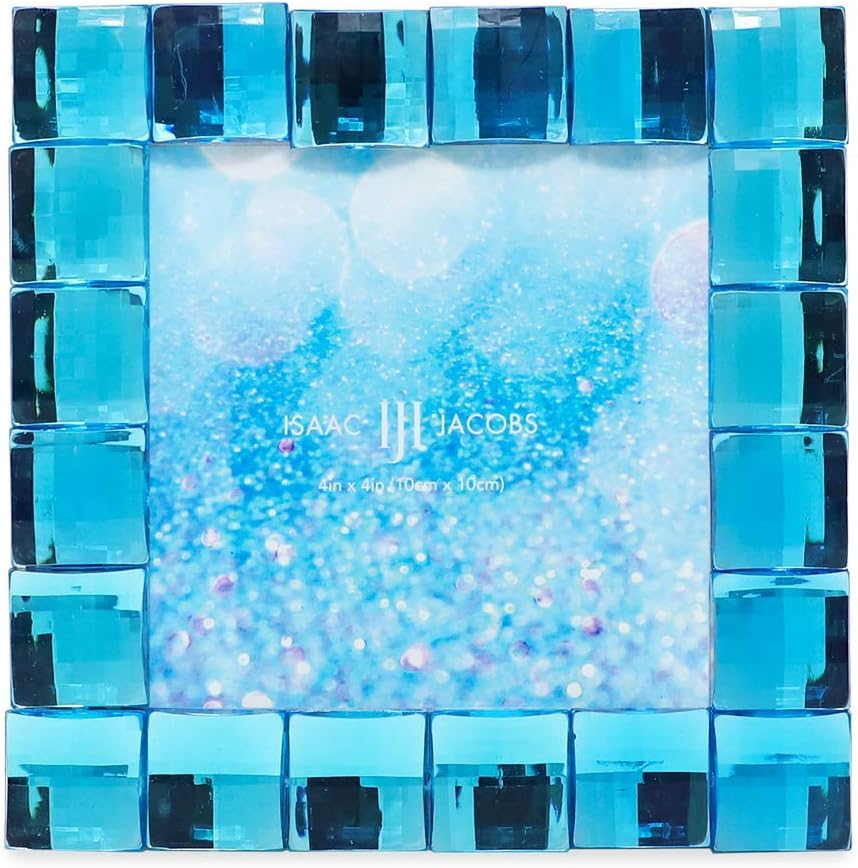 Isaac Jacobs Decorative Sparkling Turquoise Jewel Picture Frame, Photo Display & Home Décor (4x4, Turquoise)