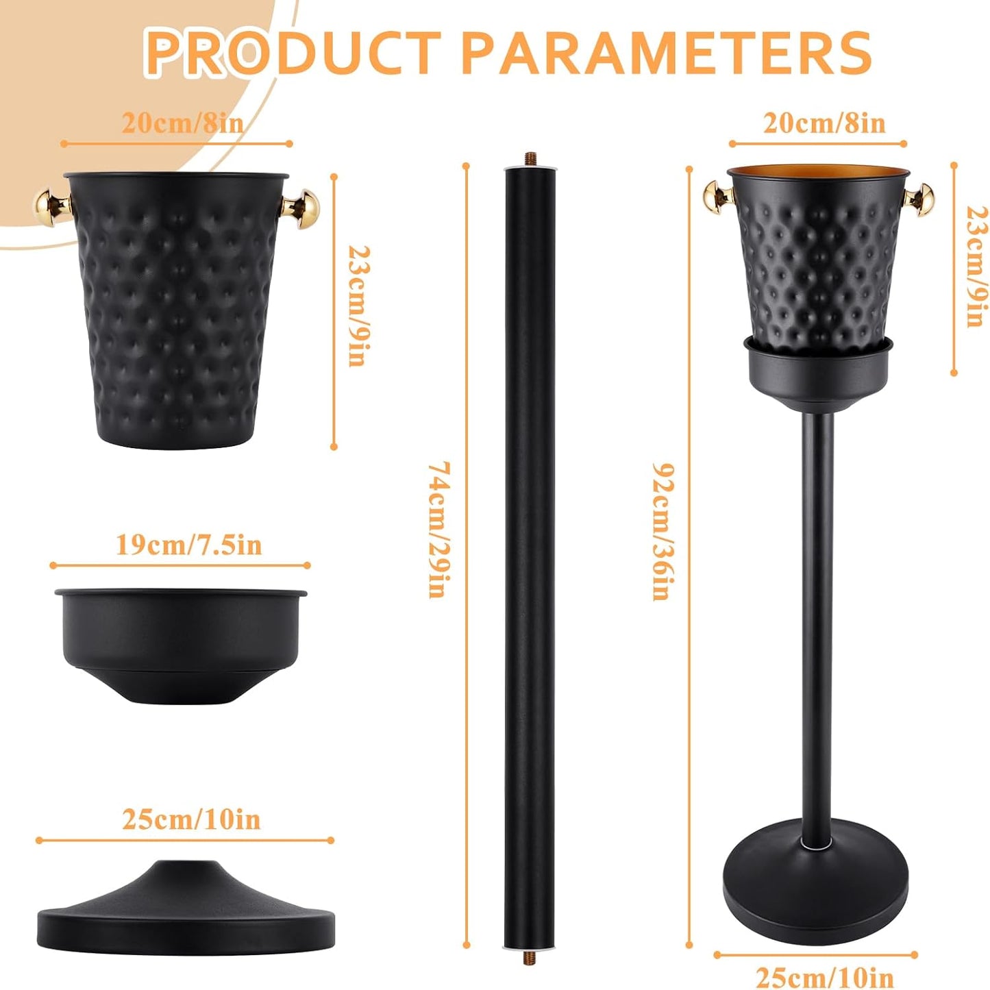 Champagne Ice Bucket with Stand, Stainless Steel Wine Chiller Bucket Stand, Black Gold Ice Bucket with Carrying Handle for Wine Beverage Champagne Beer KTV Club Bar Christmas Party, 92cm 15LB