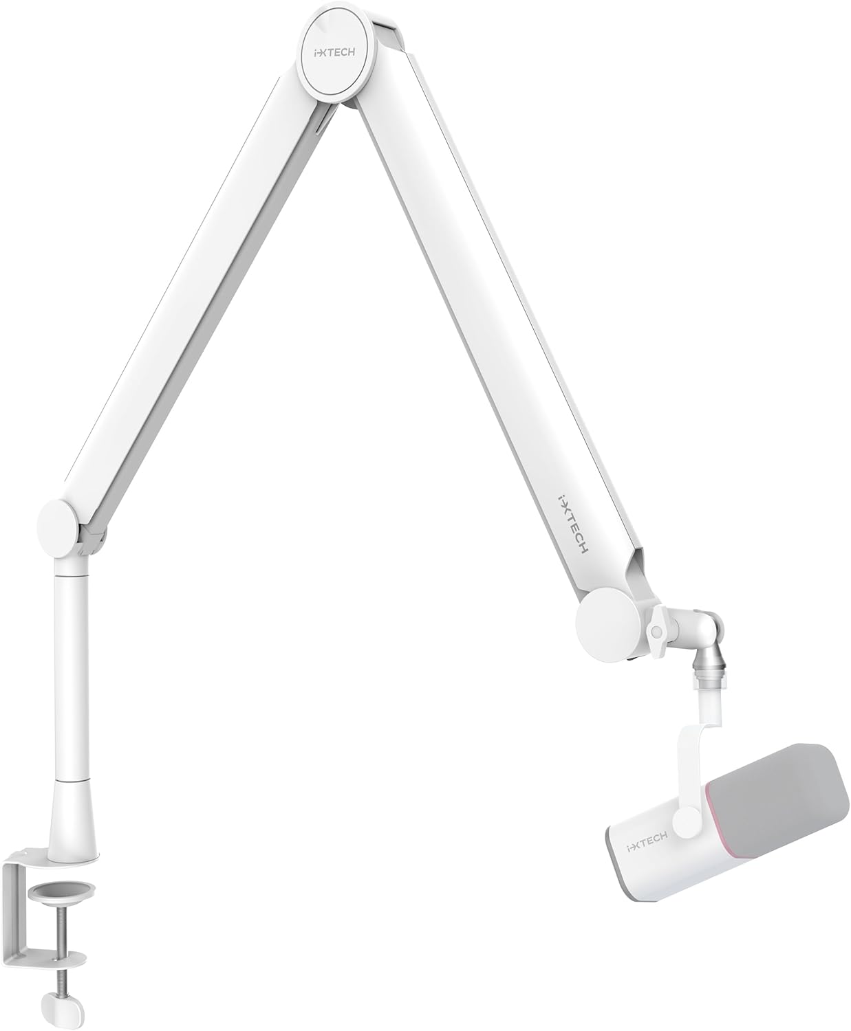 IXTECH Mic Arm White Premium Boom Arm 360° Rotatable Microphone Arm Stand with Desk Mount Fully Adjustable Sturdy and Universal VALIANT WHITE Model