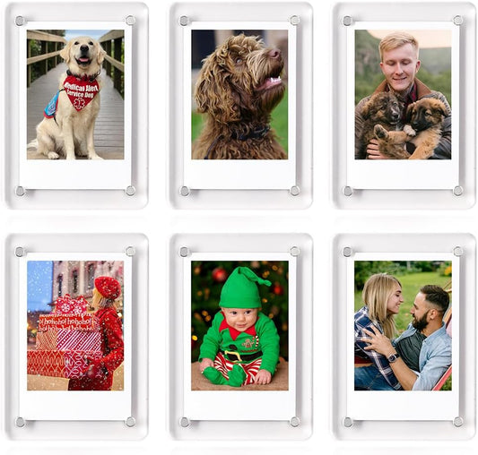 Magnetic Refrigerator Mini Picture Frames, 2.36x3.54 Acrylic Magnetic Clear Photo Frames, 2x3 Mini Film Picture Compatible with Instax/Polaroid Camera for Fridge/Locker/Wall, 6 Pack