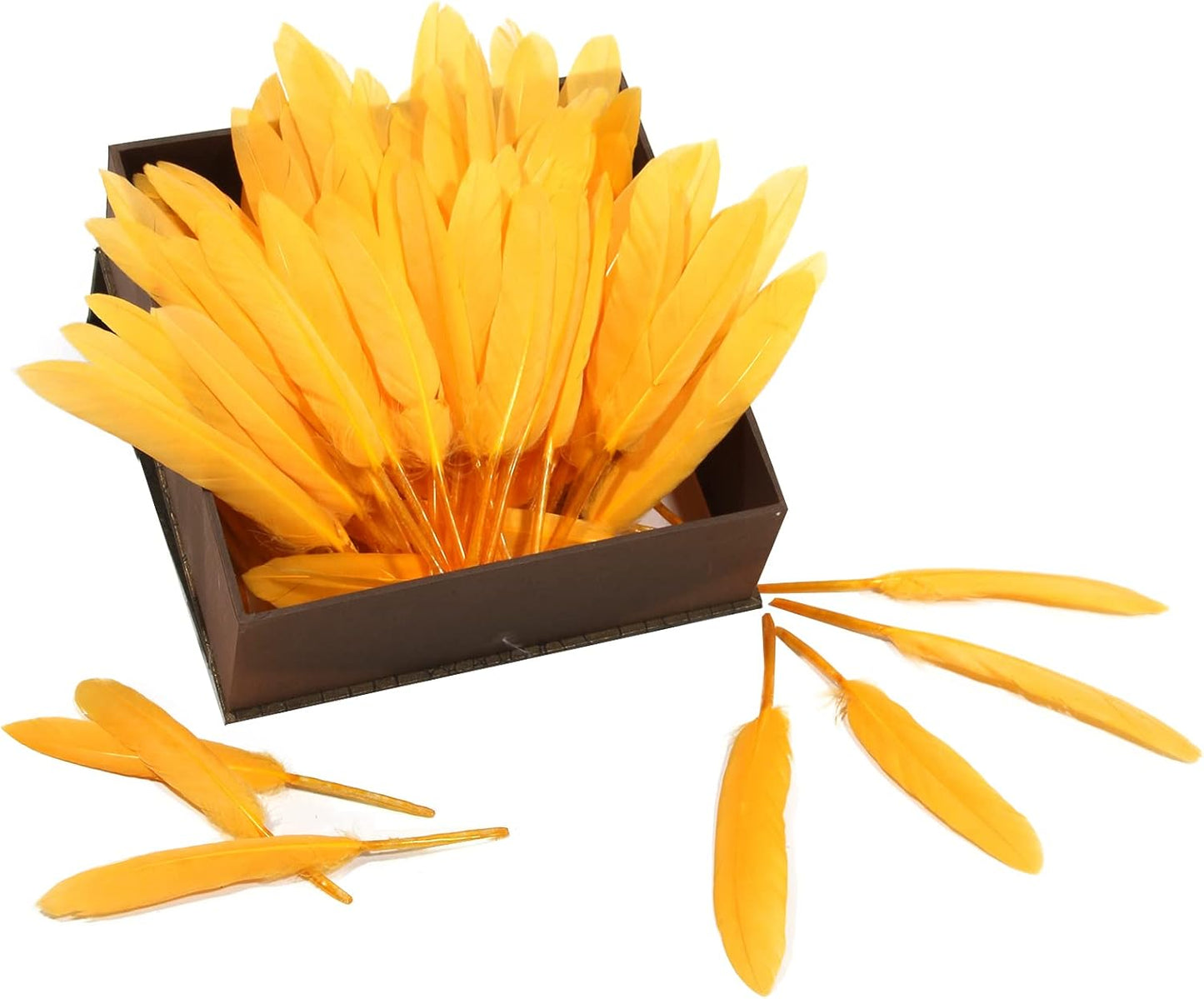 FeelfunFeather 120pcs Golden Yellow Goose Cochettes Feather Natural Bulk 4-6 inch 10-15cm for Wedding Party Christmas Halloween Decorations DIY Crafts