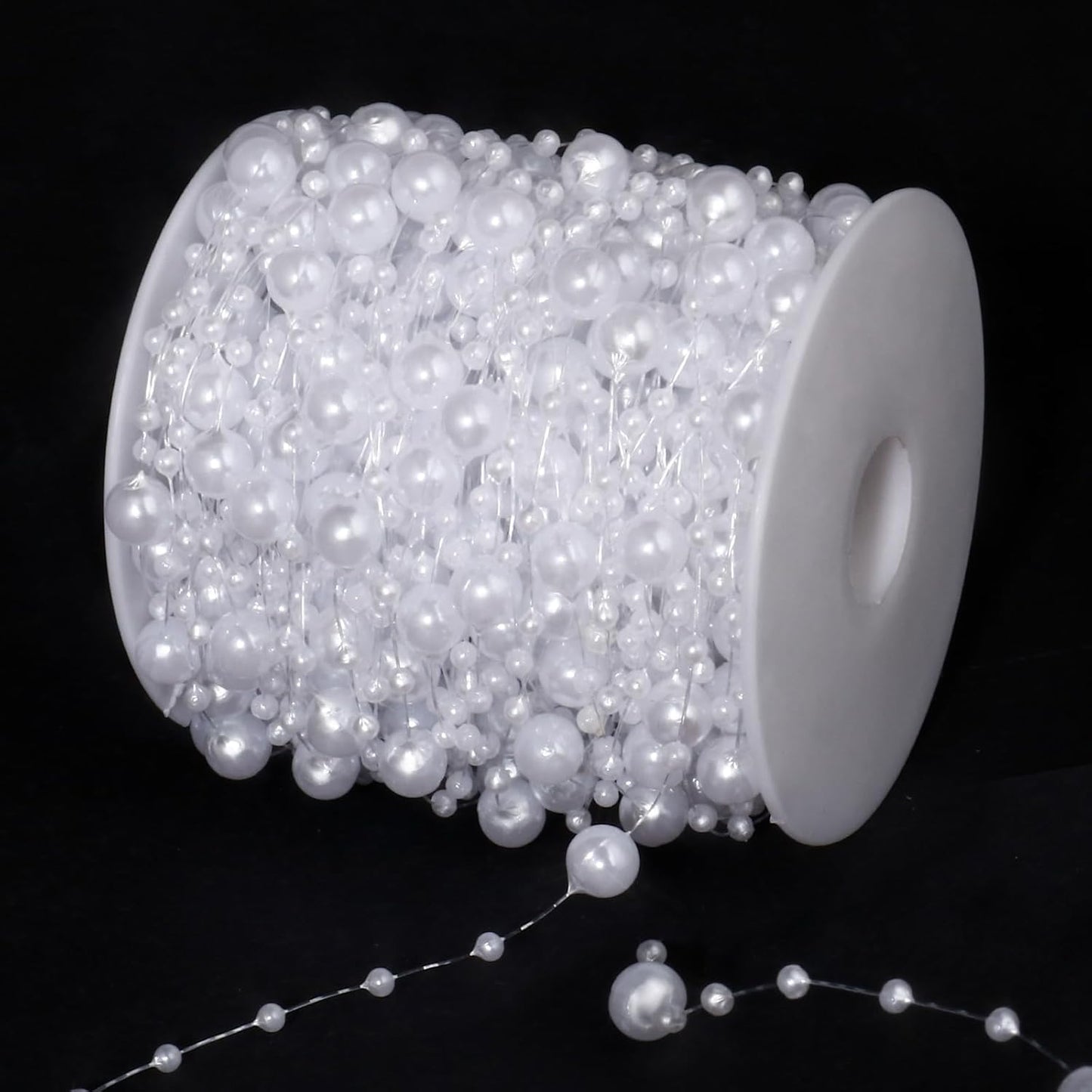 98FT Pearl Beads String Garland, 8mm 3mm White Faux Pearl Beads Roll Strand Bulk for Wedding Party Flower Christmas Decoration DIY Craft