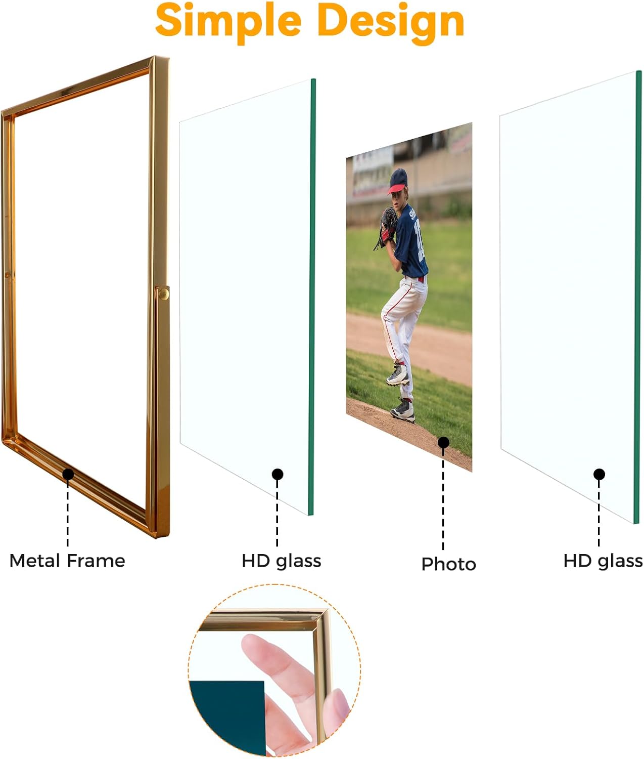 Gold Floating Frame, 4"x6", Vertical, For Picture 3.5x5, 2x3, 1x2, Small Tabletop Photo Frame, Classy Gift For Kids on Birthday