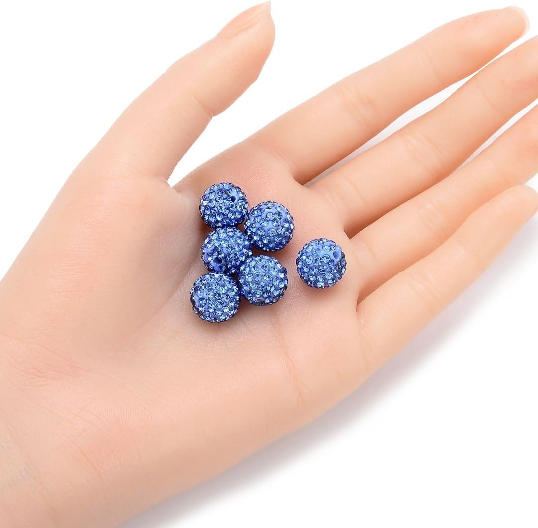 25pcs Adabele Grade A Suncatcher Crystal Rhinestone Pave Loose Beads 12mm Light Sapphire Blue Polymer Clay Disco Ball Spacers Compatible with Shamballa All Craft Jewelry Making DB12-14
