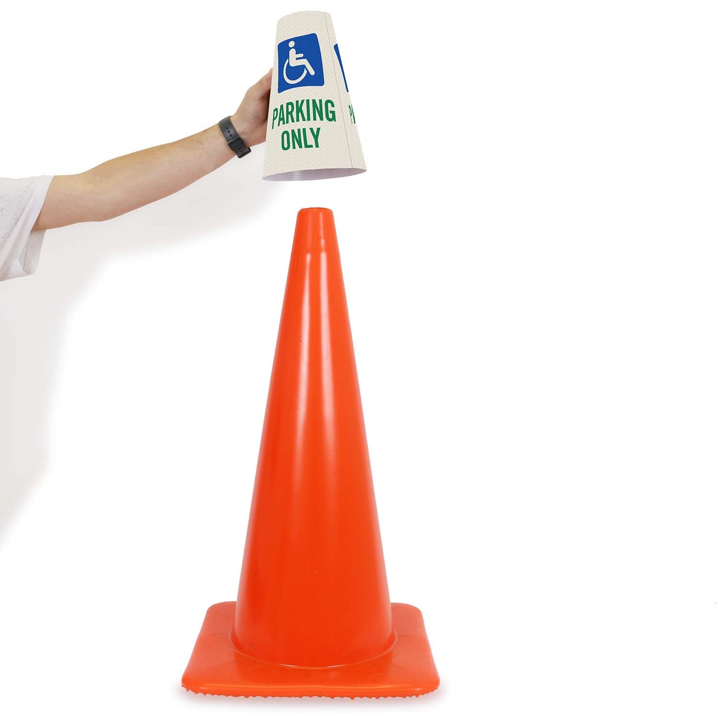 SmartSign “Handicapped Parking Only” Bright Reflective Cone Message Sleeve, [Cone Not Included]