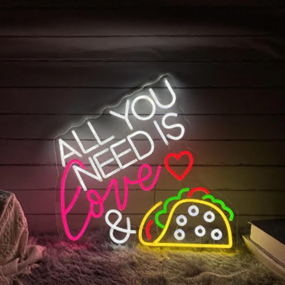 All You Need Is Love & Taco Custom Mexican Restaurant LED Neon Sign Night Light Home Wall Decor For Tacos Party Fast Food Coffee Decoration Size:18x19inches