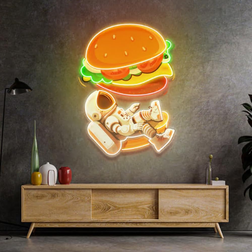 Astronaut Burger Neon Sign, Coffee Shop Decor, Business sign led light Size:22inch