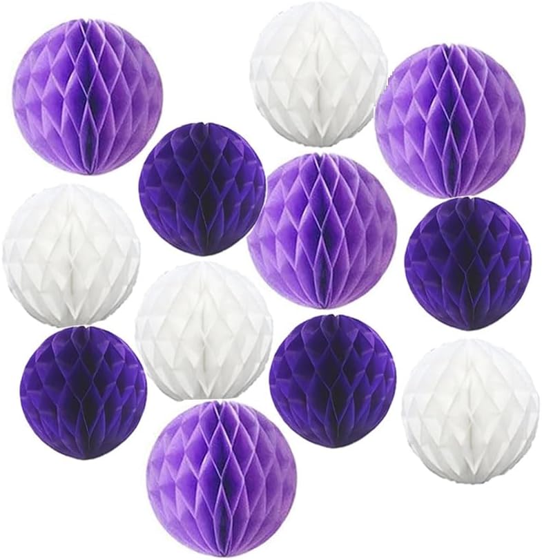 12pcs Party Honeycomb Balls Decorations 3'' 6'' 8'' Honeycomb Flower Tissue Pom Poms Flower Balls Hanging Flower Balls for Baby Shower Birthday Wedding Nursery Decor(3'' 6'' 8''Purple kit)