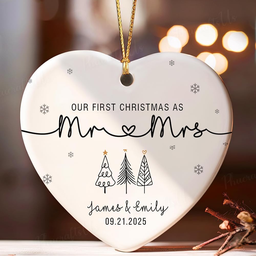 GABITA Personalized First Christmas Married Keepsake, First Christmas Married Ornament 2025, Decorations for New Couple, Married Ornament Calendar Gift 3