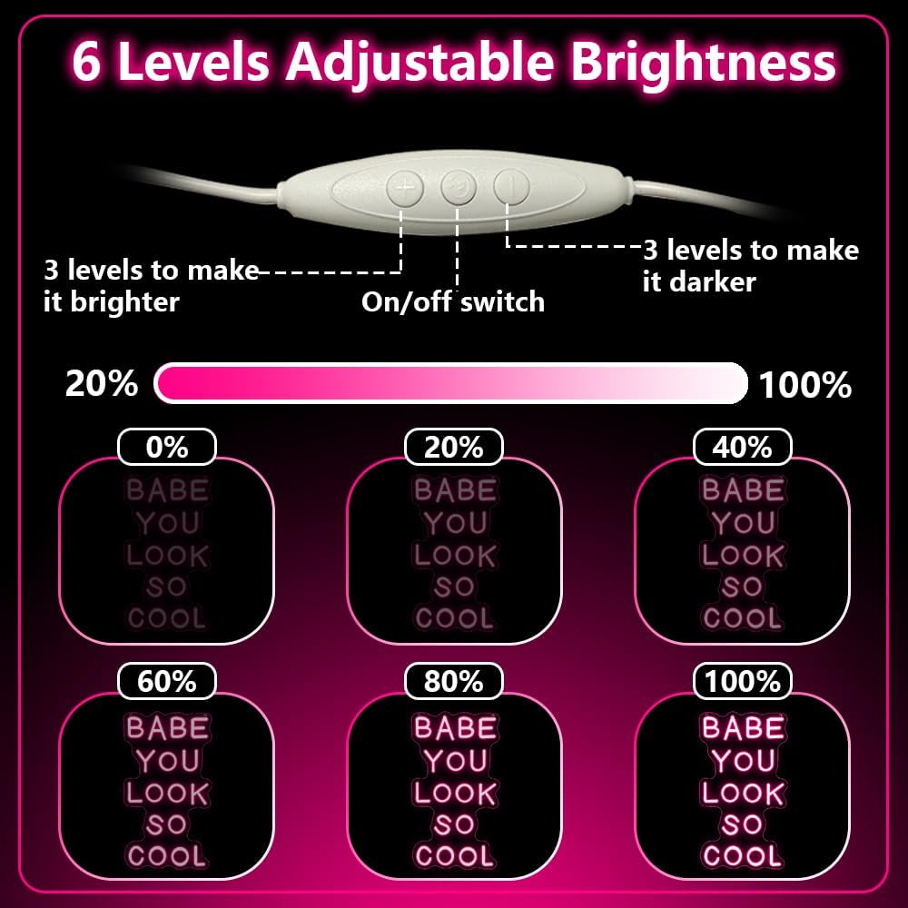 Babe You Look So Cool Neon Sign,Pink Dimmable LED Light Signs for Wall Art Decor,Backdrop for Game Room Bar Bedroom Club Party Man Cave,Gift for Boys Teen Men USB Powered（14.2"*8.4"）