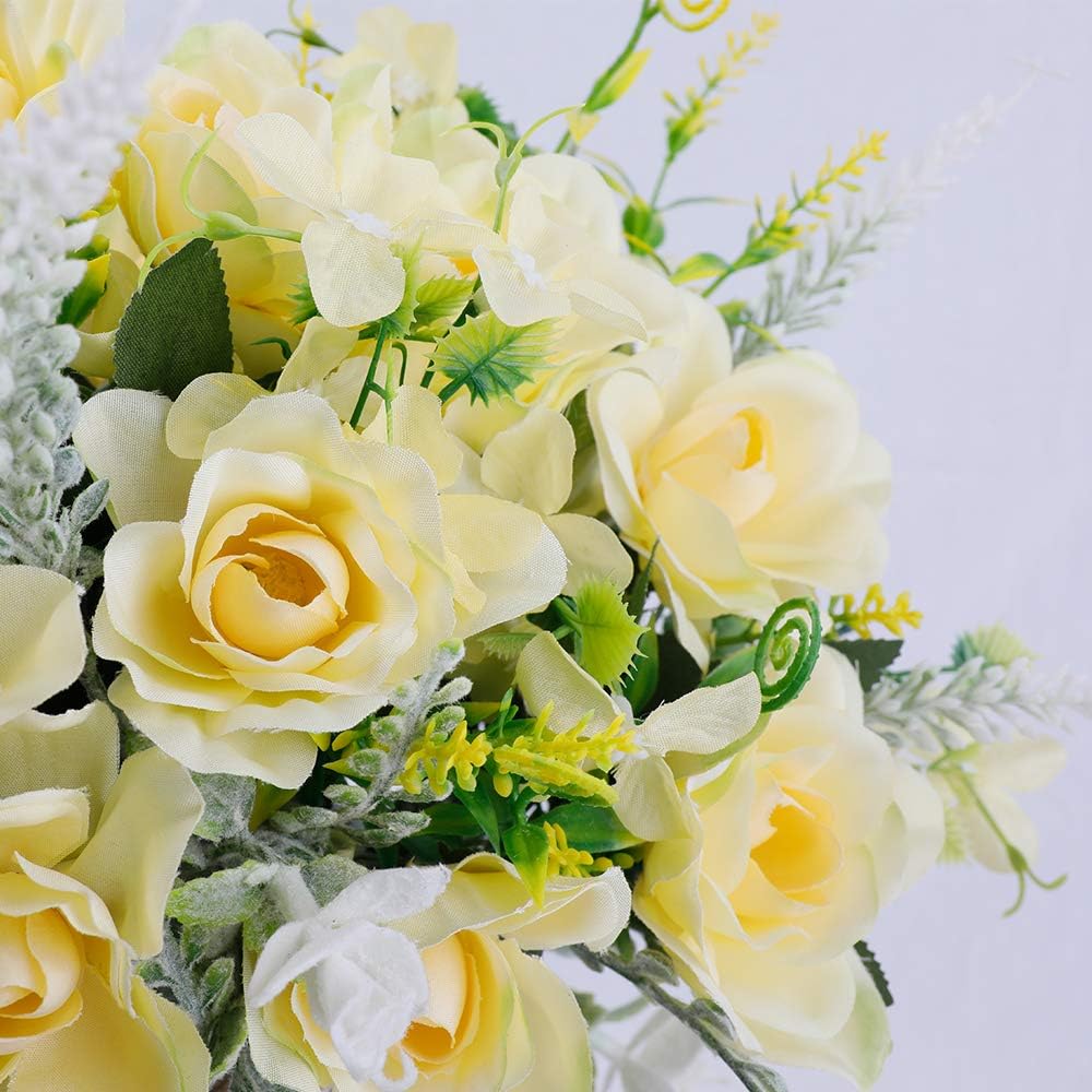 LESING Artificial Flowers with Vase for Table Centerpieces,Fake Silk Gardenia Flower in Vase Decoration for Home Office Party (Champagne)