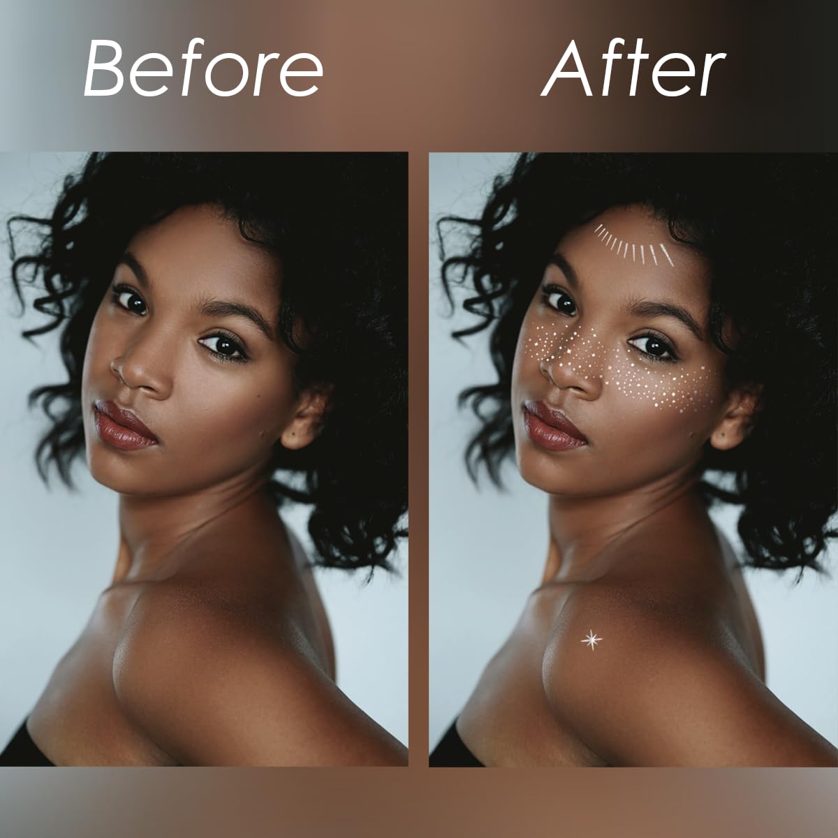 Glitter Freckles, 24PCS Glitter Freckles Face Tattoo, Sparkle Freckles for Women, Waterproof Gold Temporary Face Tattoos Glitter Glow Up Patches Makeup Patches (Silver 2Packs)