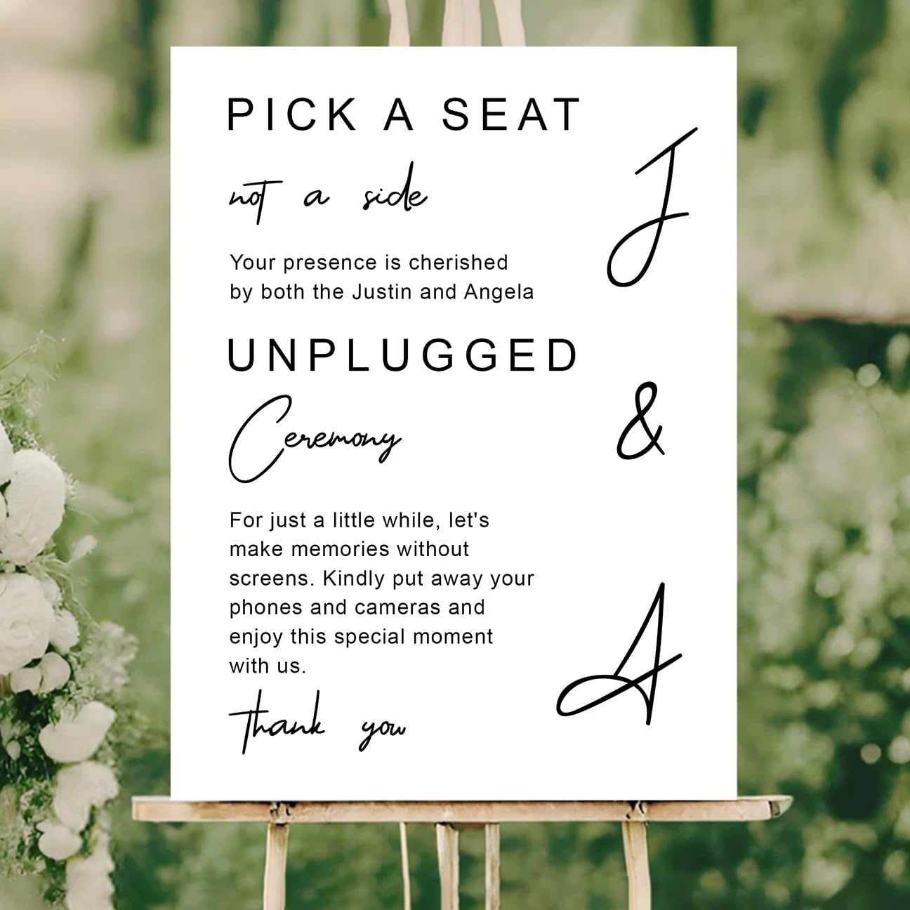 Modern Wedding Yard Sign – Pick a Seat & Unplugged Ceremony – Artistic Layout – Custom Acrylic or Corrugated Sign