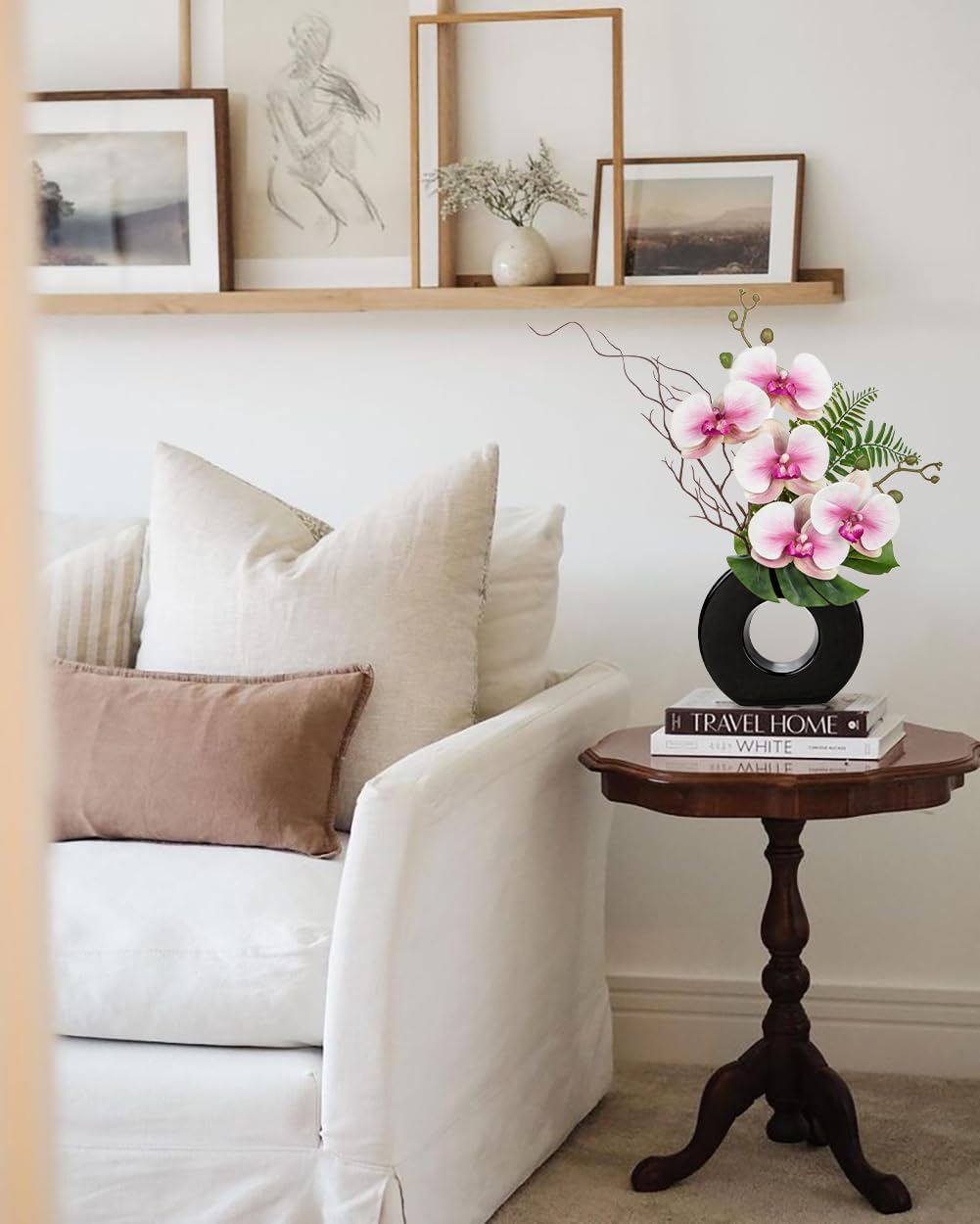 Briful Pink Orchid Fake Flowers with Vase, 16.1'' Artificial Orchid Silk Flowers Faux Orchid Arrangement for Home Office Dining Room Table Centerpiece Modern Decoration