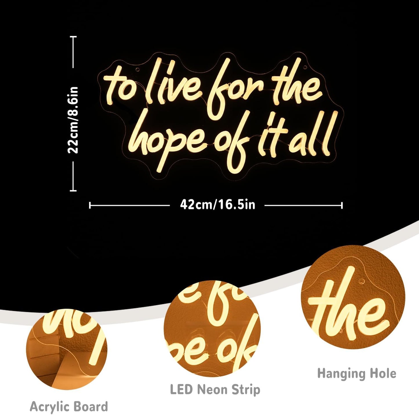 To Live For The Hope Of It All Neon Sign Letter Neon Light Warm White Led Neon Signs for Calssroom Hospital Bedroom Decoration