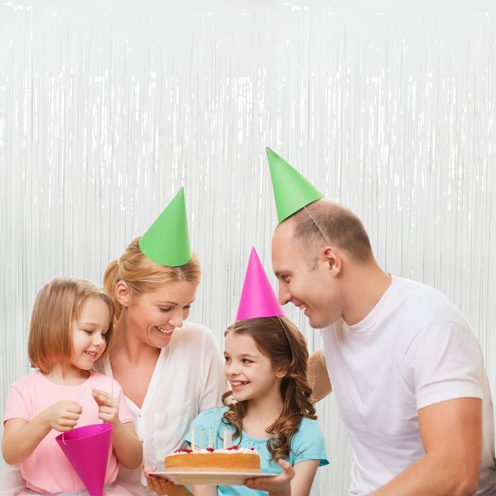 3Pcs White Metallic Tinsel Foil Fringe Curtains, 3.28ft x 6.56ft White Photo Booth Backdrop Streamer Curtain,Photo Booth Props, Bachelorette Party Supplies, Birthday, Christmas,New Year Decorations