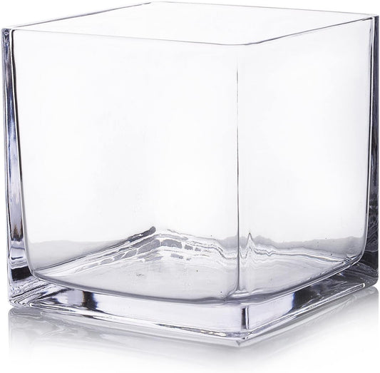 Enova Floral Cube Glass Vase - 6 x 6 Inch Square Vases with Floating Candle Holders, Perfect for Wedding Centerpieces and Home Office Decor - Set of 1