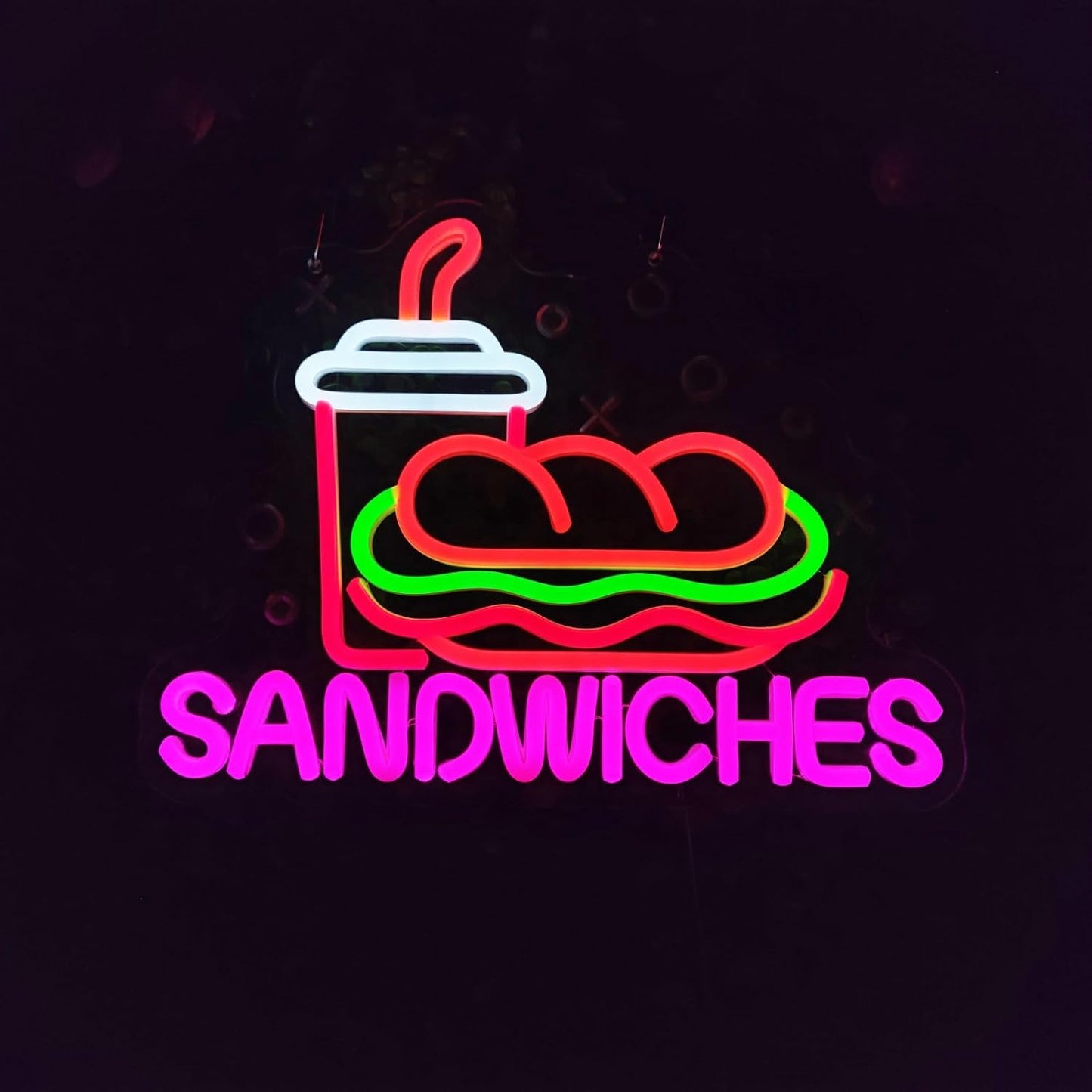 Sandwiches Neon Sign Sandwich Neon Signs for Wall Decor, Food Drinks LED Lights for Restaurant Food Shop Kitchen Party Dinner Decor, 13.3" x 10.3"