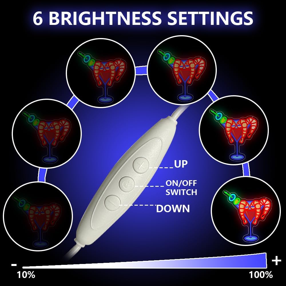 Cocktails Drinks Neon Signs for Wall Decor,Shrimp LED Neon Sign for Cocktails Bar Art Wall Lights,Adjustable Brightness Drinks Neon Sign for Beer Bar Decor,Restaurant,Pub Party,Night Club,Business