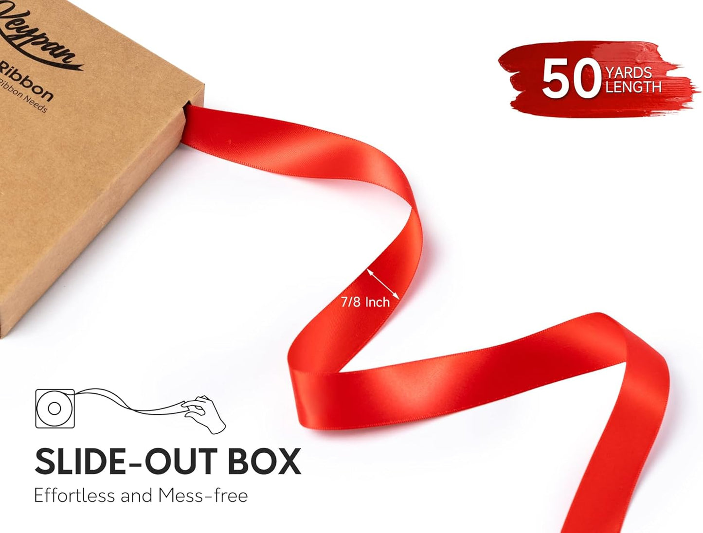 Red Satin Ribbon 7/8 Inch x 50 Yards Double-Faced Ribbons for Christmas Gift Wrapping Flower Bouquet Wedding Paper Bows Invitations Crafts